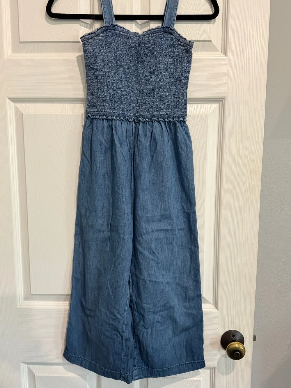 GAP Girls Denim-Style Smocked Jumpsui in Blue
